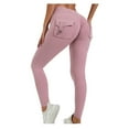 thumbnail image 1 of Ashirexll Womens Leggings, Yoga Pants with Pockets for Women, Solid Color Pocket Hip Lift Fitness High Waist Elastic Exercise Long Pants Pink L, 1 of 3