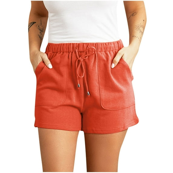 Ashirexll Womens Lightweight Shorts Casual Baggy Trendy Short Pants Elastic Waist Drawstring Comfy Shorts Orange L
