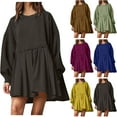 thumbnail image 1 of Ashirexll Womens Long Sleeve Dresses, Midi Dresses for Women, Fall Winter Slim Temperament V-Neck Sleeve Pleated Dress, 1 of 7