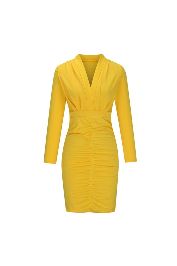 Womens Long Sleeve Dresses, Winter Dresses for Women, V-Neck Sleeve Hip Wrap Casual Solid Color Fall Fashion Dress