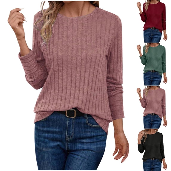 Ashirexll Womens Long Sleeve T Shirts Winter Tops for Casual Solid Color Round Neck Hooded 3/4 Sleeve Blouse