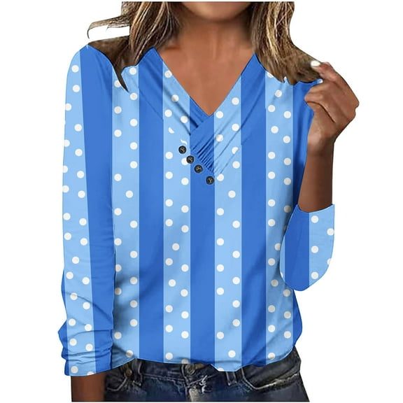 Ashirexll Womens Long Sleeve T Shirts Winter Tops for Fashion V-Neck Printed Casual Button Down Pullover Blouse Shirt