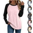 thumbnail image 1 of Ashirexll Womens Long Sleeve T Shirts Winter Tops for Round Neck Solid Color Fashion Pocket Casual Comfortable Shirt, 1 of 6