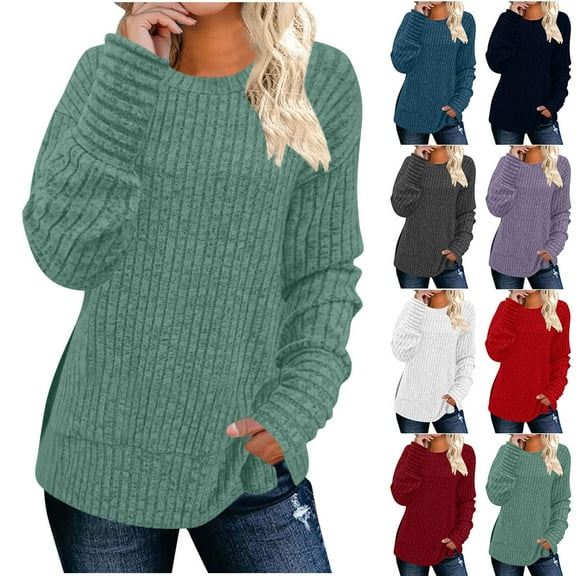 Ashirexll Womens Long Sleeve T Shirts Winter Tops for Women Casual Solid Color Round Neck Blouse Soft Warm Everyday Top