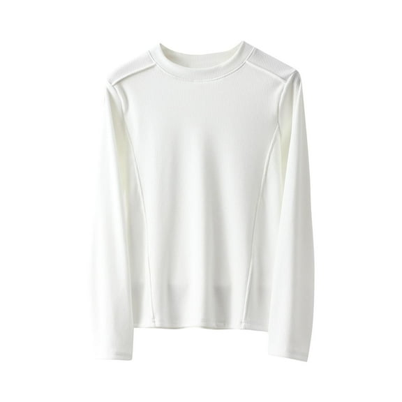 Ashirexll Womens Long Sleeve T Shirts Winter Tops for Women Color Block Fleece Thermal Round Neck Undershirt Warm Top