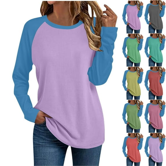 Ashirexll Womens Long Sleeve T Shirts Winter Tops for Women Round Neck Solid Color Blouse Soft Comfortable Versatile Top