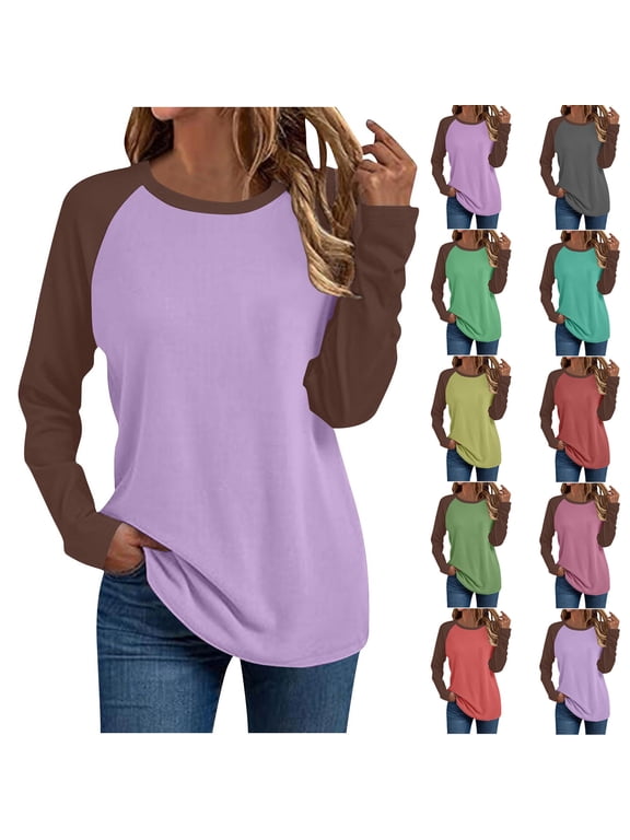 Womens Long Sleeve T Shirts Winter Tops for Women Round Neck Solid Color Blouse Soft Comfortable Versatile Top