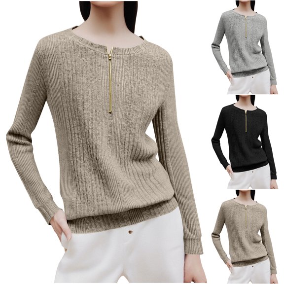 Ashirexll Womens Long Sleeve T Shirts Winter Tops for Women V-Neck Button Down Casual Zipper T-Shirt Loose Top