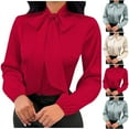 thumbnail image 1 of Ashirexll Womens Long Sleeve Tops Casual Winter Tops for Fashion Solid Color Stand Collar Bow Tie Pullover Blouse Shirt, 1 of 7