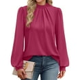 thumbnail image 1 of Ashirexll Womens Long Sleeve Tops Casual Winter Tops for Small Stand Collar Pleated Front Long Sleeve Tee Shirt Top, 1 of 3