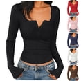 thumbnail image 1 of Ashirexll Womens Long Sleeve Tops Lace Trim V-Neck Button Front Slim Style Long Sleeve Pullover Top Solid Color, 1 of 7