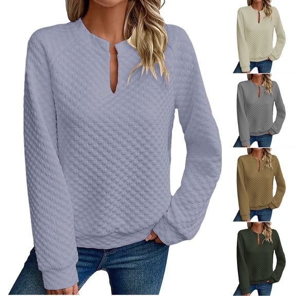 Ashirexll Womens Long Sleeve Tops, Oversized Sweatshirt for Women, Solid Color V Neck Long Sleeve Casual Fashion Sweatshirt
