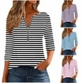 thumbnail image 1 of Ashirexll Womens Long Sleeve Tops, Shirts for Women Trendy, Fashion Ladies' Casual Striped V-Neck Long Sleeve T-shirt Blouse Zipper Tops, 1 of 6
