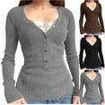 thumbnail image 1 of Ashirexll Womens Long Sleeve Tops, Shirts for Women Trendy, Ladies' Fashion V-Neck Lace Long Sleeve Shirts Loose Casual Solid Color Tops, 1 of 6
