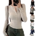 thumbnail image 1 of Ashirexll Womens Long Sleeve Tops Solid Color Waist Cinched Slim Style Long Sleeve Pullover Top, 1 of 7