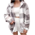 thumbnail image 1 of Ashirexll Womens Long Sleeve Tops, Womens Fleece Coats, Fashion Warm Winter Casual Long Sleeve Hooded Plaid Coat for Outerwear, 1 of 6