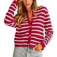 thumbnail image 1 of Ashirexll Womens Long Sleeve Tops, Womens Fleece Coats Knitted Button Up Cardigan Striped Long Sleeve Round Neck Sweater, 1 of 7
