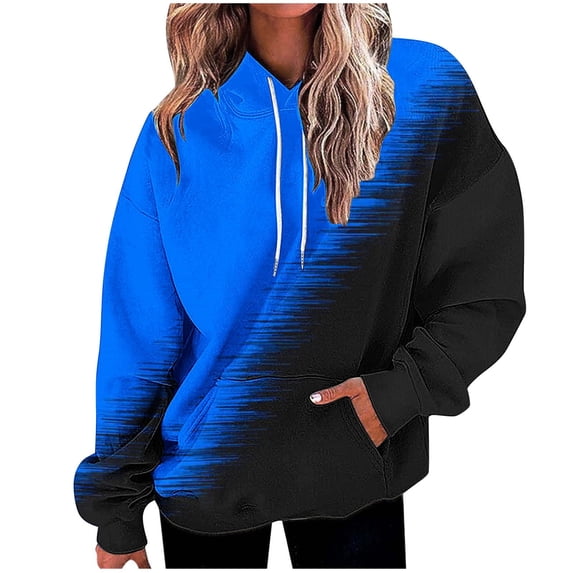 Ashirexll Womens Long Sleeve Tops, Womens Hoodies Pullover, Fall and Winter Gradient Print Hooded Long Sleeve Pocket Sweatshirt