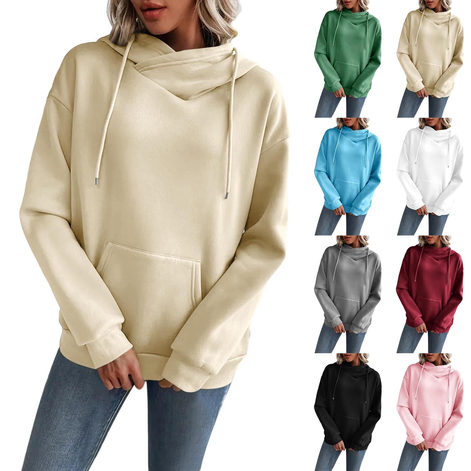 Autumn and Winter new solid color polo collar loose long sleeve sweatershirt coat top women