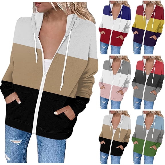 Ashirexll Womens Long Sleeve Tops, Zip Up Hoodie Women, Fashion Printed Blouse Style Long Sleeve Pocket Hoodie