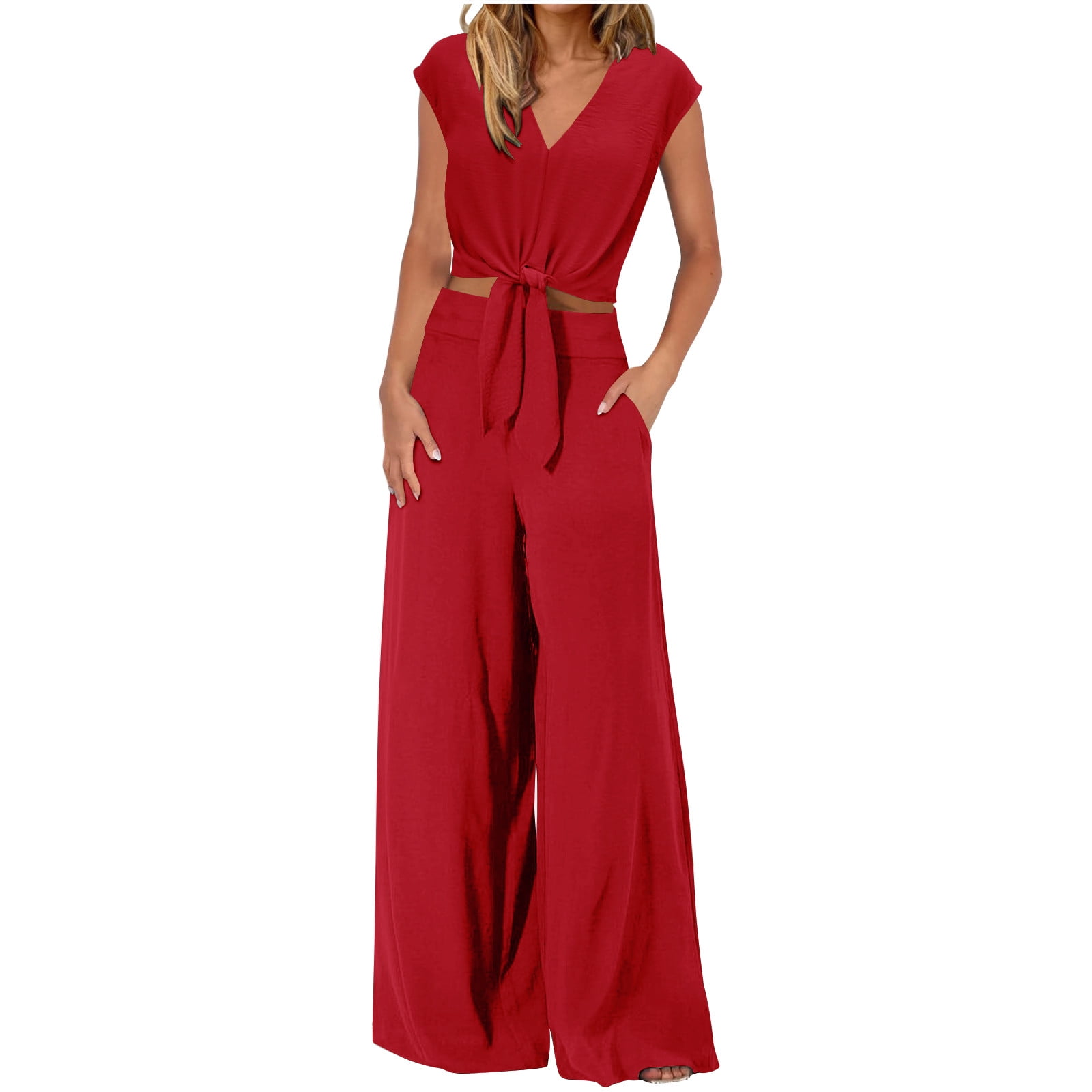 V-Neck Top and Pants Lounge Set main image 1