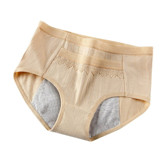 Ashirexll Womens Panties, Period Underwear for Women, Mid-Waist Breathable Leakproof Underwear Solid Color Cotton Panties Beige M