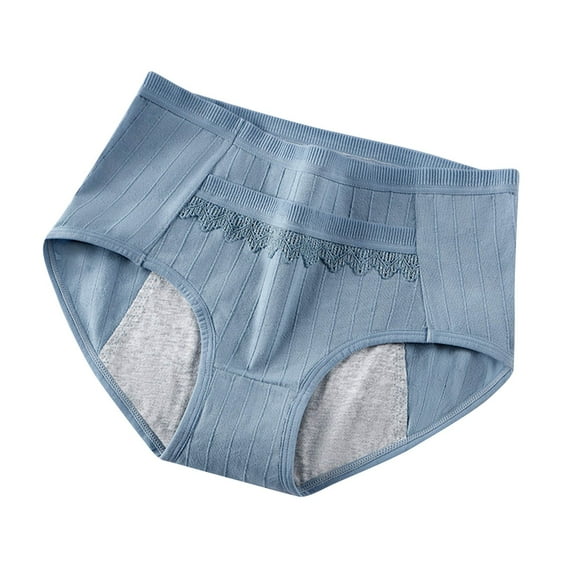 Ashirexll Womens Panties, Period Underwear for Women, Mid-Waist Breathable Leakproof Underwear Solid Color Cotton Panties Blue XXL
