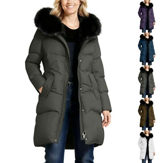 Ashirexll Womens Puffer Coats, Winter Coats for Women, Long Sleeve Hooded Padded Jacket in Classic Solid Color