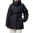 thumbnail image 1 of Ashirexll Womens Puffer Coats, Winter Coats for Women, Standing Collar Solid Color Long Sleeve Belt Jacket Fashionable Style, 1 of 7