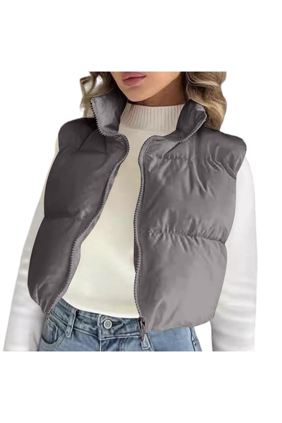 Womens Puffer Vest, Womens Winter Coats, Solid Color Sleeveless Tank Zip Front Mid-Length Jacket Coats