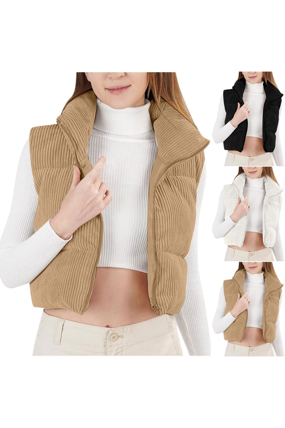 Womens Puffer Vest, Womens Winter Coats, Solid Color Velvet Stand Collar Mid-Length Puffer Tank Sleeveless Jacket Coats