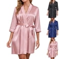 thumbnail image 1 of Ashirexll Womens Robe Plush, Long Robes for Women, Fashion Casual Silk Like Satin Lace Up Short Robe for Home Wear, 1 of 7
