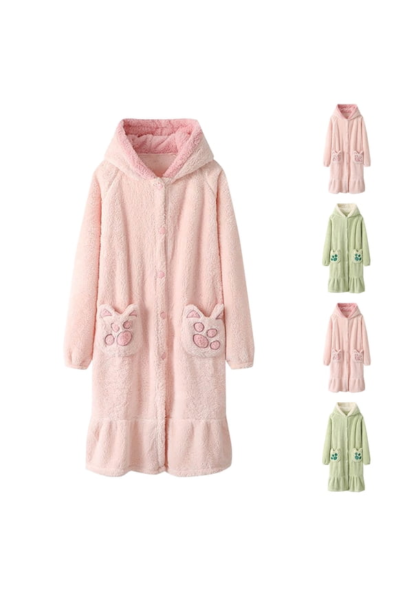 Womens Robe Plush, Long Robes for Women, Fashion Casual Solid Color Winter Pineapple Plaid Plush Absorbent Long Bathrobe