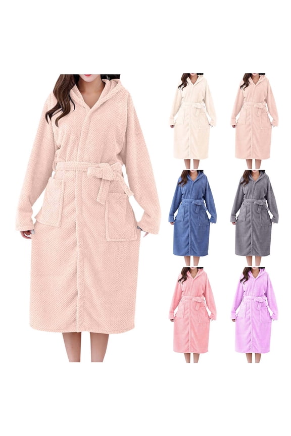 Womens Robe Plush, Long Robes for Women, Fashion Casual Solid Color Winter Pineapple Plaid Plush Absorbent Long Bathrobe