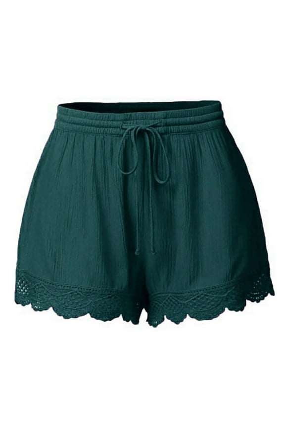 Womens Shorts Clearance, Plus Size Shorts, Fashion Lace Plus Size Rope Tie Shorts Yoga Sport Pants Leggings Trousers Dark Green XXL