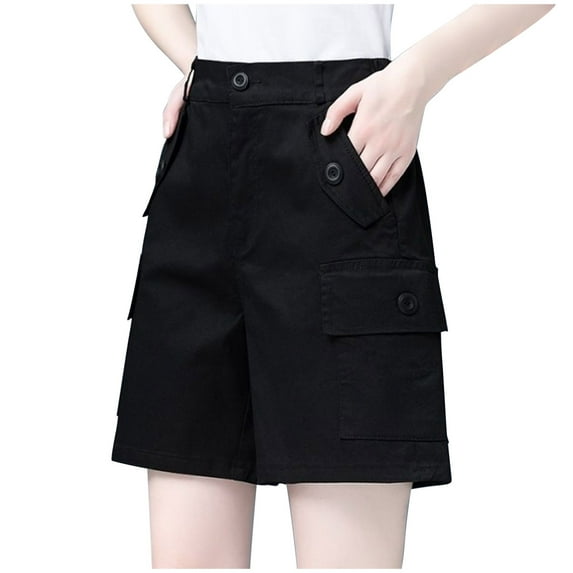 Ashirexll Womens Shorts Clearance, Summer Shorts for Women, Fashionable Solid Color Cotton Linen Loose Casual Wide Leg Shorts Black L