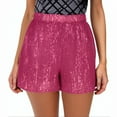 thumbnail image 1 of Ashirexll Womens Shorts Solid Color Fashion Elegant Elastic High Waist Loose Sequin Shorts Hot Pink XL, 1 of 6