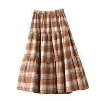 Ashirexll Womens Skirts, Fashion Plus Size High-Waisted Plaid Tweed Bustier Skirt Elastic Waist Head Knee-Length Cake Flowy Skirt Khaki Free Size