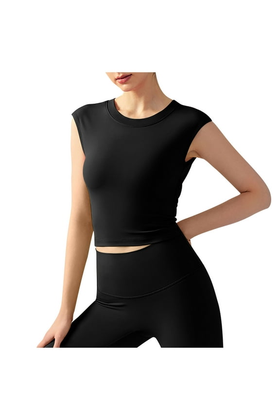 Womens Sports Bras Yoga Sleeveless Fixed Chest Cushion Sexy Backless Short Sports T-Shirt Waist Tight Fitness Tank Top Black L