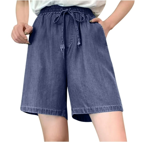 Ashirexll Womens Summer Comfy Drawstring Casual Elastic Waist Pocketed Shorts Dark Blue XL