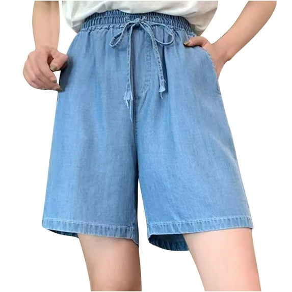 Ashirexll Womens Summer Comfy Drawstring Casual Elastic Waist Pocketed Shorts Light Blue 4XL