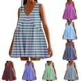 thumbnail image 1 of Ashirexll Womens Summer Dresses, Casual Dresses for Women, Casual Loose Patchwork Color Pleated Sleeveless V-Neck Pocket Dress, 1 of 7