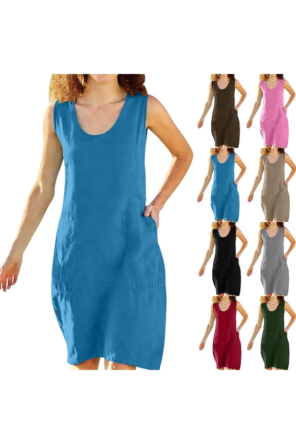 Womens Summer Dresses, Casual Dresses for Women, Classic Linen Solid Color Loose Maxi Dress
