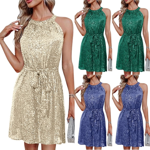 Ashirexll Womens Summer Dresses, Casual Dresses for Women, Fashion Sequin Slim Sleeveless Short Sling Party Dress