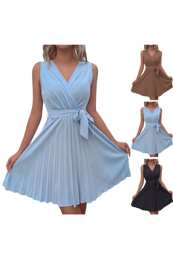 Womens Summer Dresses, Casual Dresses for Women, Solid Color Casual Sleeveless Waist Defined Midi Dress