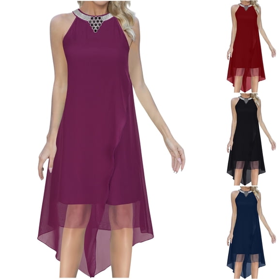 Ashirexll Womens Summer Dresses, Casual Dresses for Women, Summer Casual Loose Sleeveless Crew Neck Mid-Length Dresses