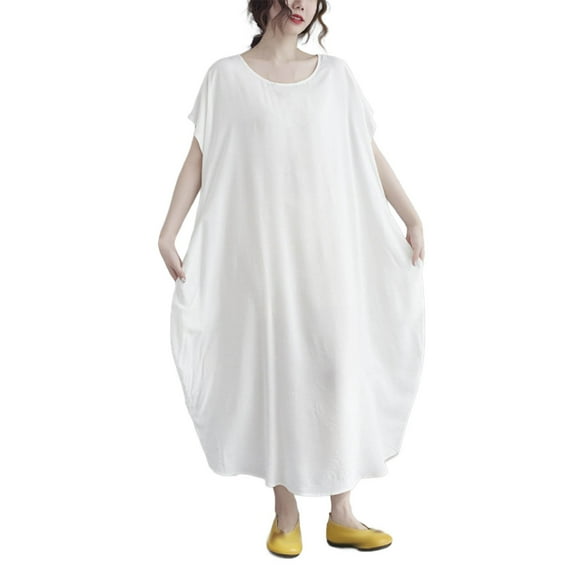 Ashirexll Womens Summer Dresses, Flowy Dresses for Women, Summer Plus Size Round Neck Loose Casual Mid-Length Dress
