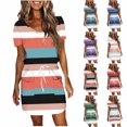 thumbnail image 1 of Ashirexll Womens Summer Dresses, Midi Dresses for Women, Fashion Solid Color Short Sleeve Round Neck Mid Calf Dress, 1 of 6