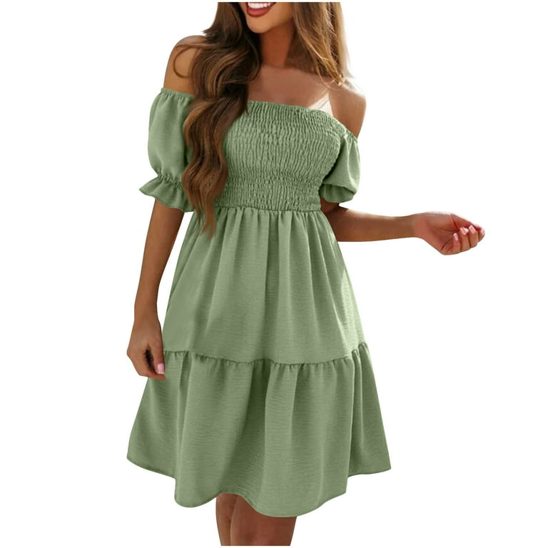 Casual Short sleeve Solid Color Off shoulder Plus size casual Dresses