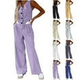 thumbnail image 1 of Ashirexll Womens Summer Outfits, Two Piece Sets for Women, Solid Color V-Neck Sleeveless Top and High Waisted Pants, 1 of 7